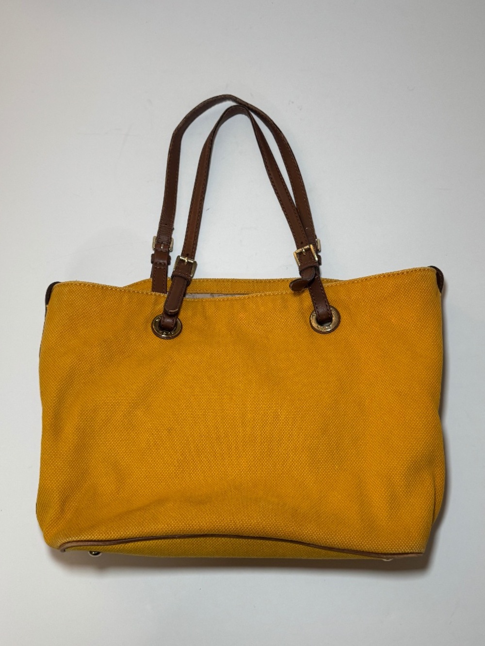 Michael Kors Jet Set Canvas Tote Bag Yellow Leather Straps Large Shoulder Bag